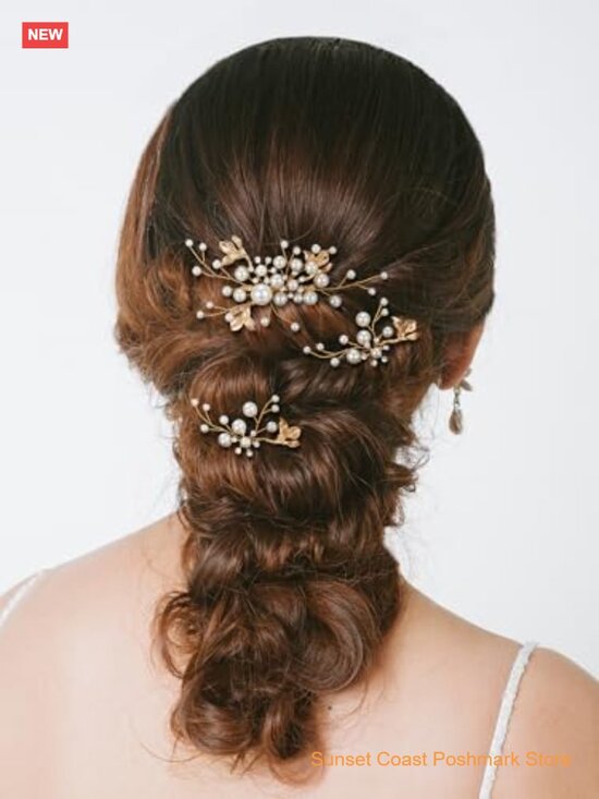 7 Piece Bridal Hair Comb Set Pearl Rhinestone Leaf Hair Pins Elegant Wedding main image 5